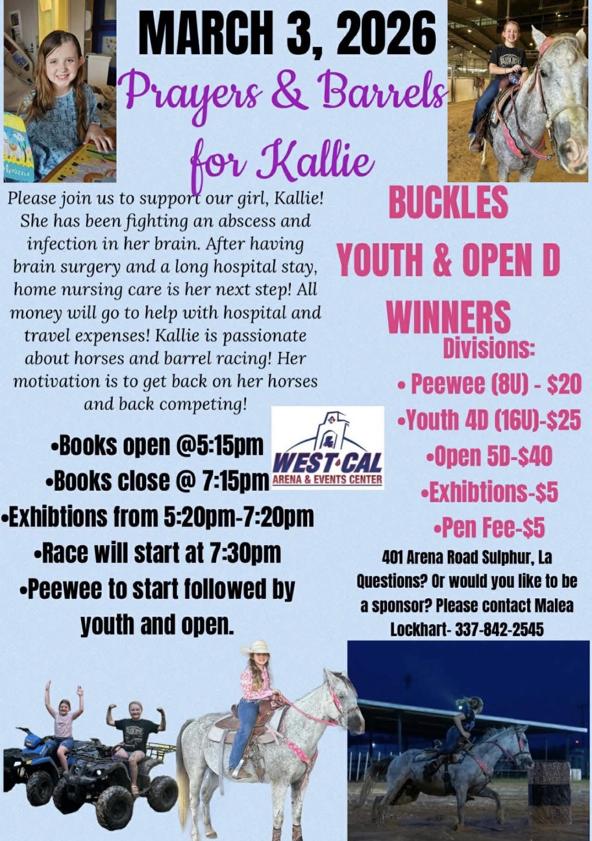 Flyer 1 for Prayers & Barrels for Kallie 