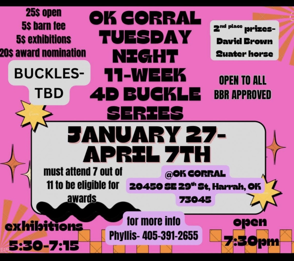 Flyer 1 for Ok Corral Tuesday Night 11 week buckle series 