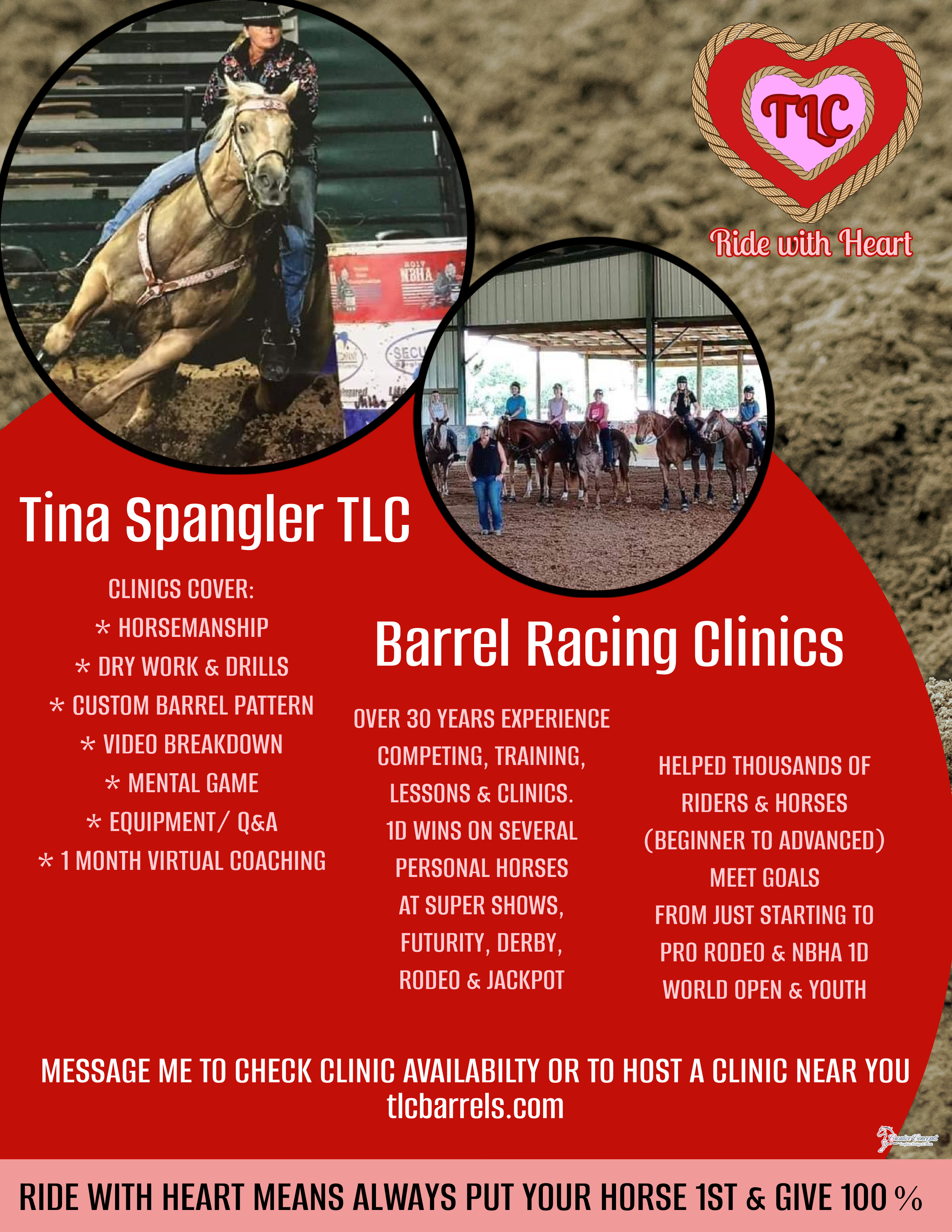 Flyer 1 for TLC Barrel Racing & Horsemanship Clinic 