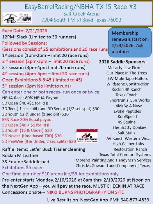 Flyer 1 for NBHA TX15/Easy Barrel Racing Race #3