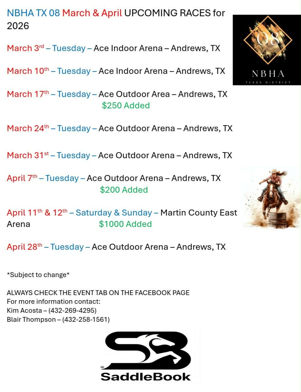 Flyer 1 for NBHA TX 08 Upcoming Races 