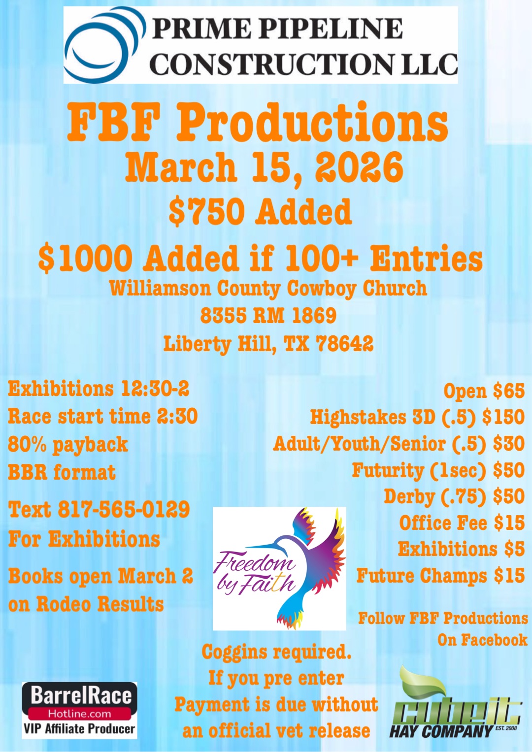 Flyer 1 for FBF productions Prime Pipeline $$$$ Open