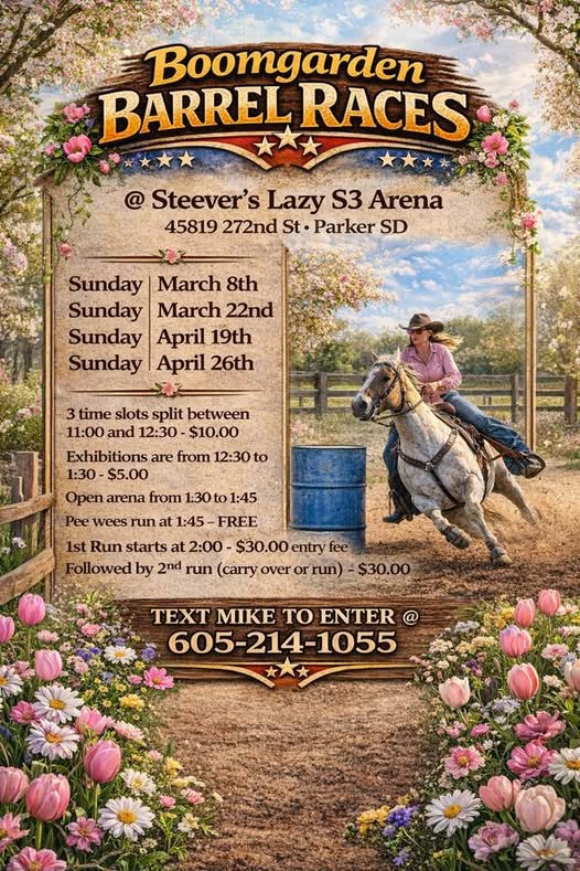 Flyer 1 for Spring 2026 Boomgarden Barrel Races