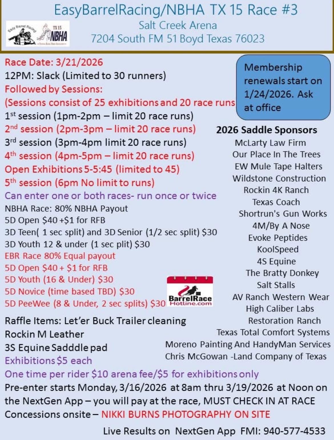 Flyer 1 for NBHA TX15/Easy Barrel Racing 2026