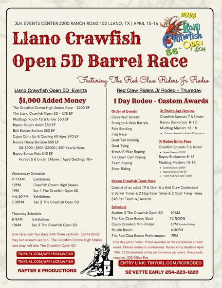 Flyer 1 for LLano Crawfish Open 5D Barrel Race
