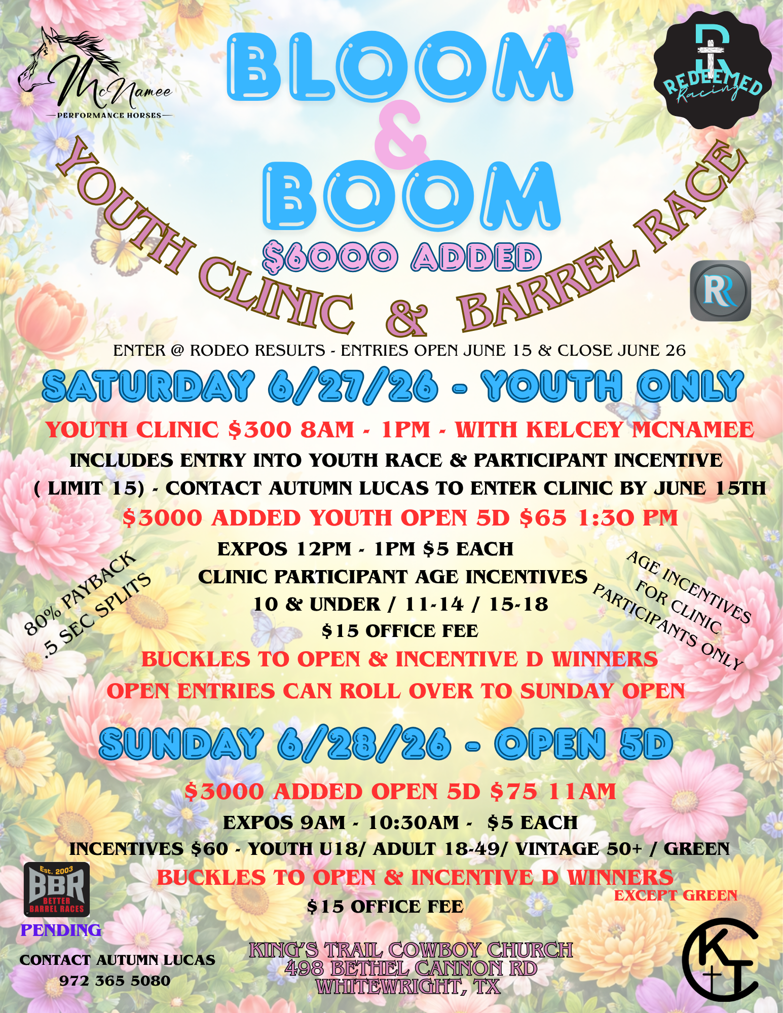 Flyer 1 for Bloom & Boom Youth Clinic & Race & Open 5D 
