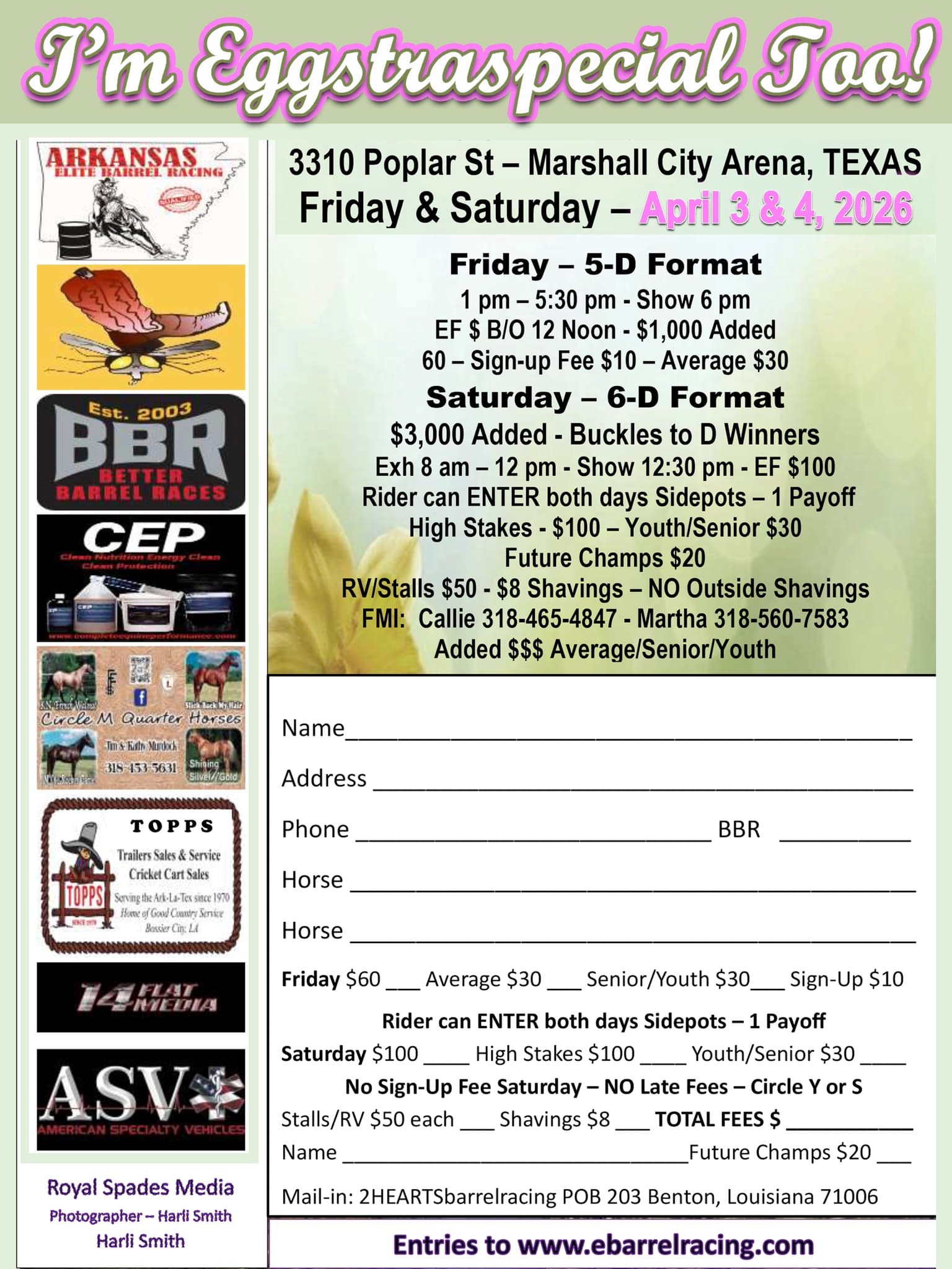 Flyer 1 for 2hearts barrel racing  Eggstraspecial too 