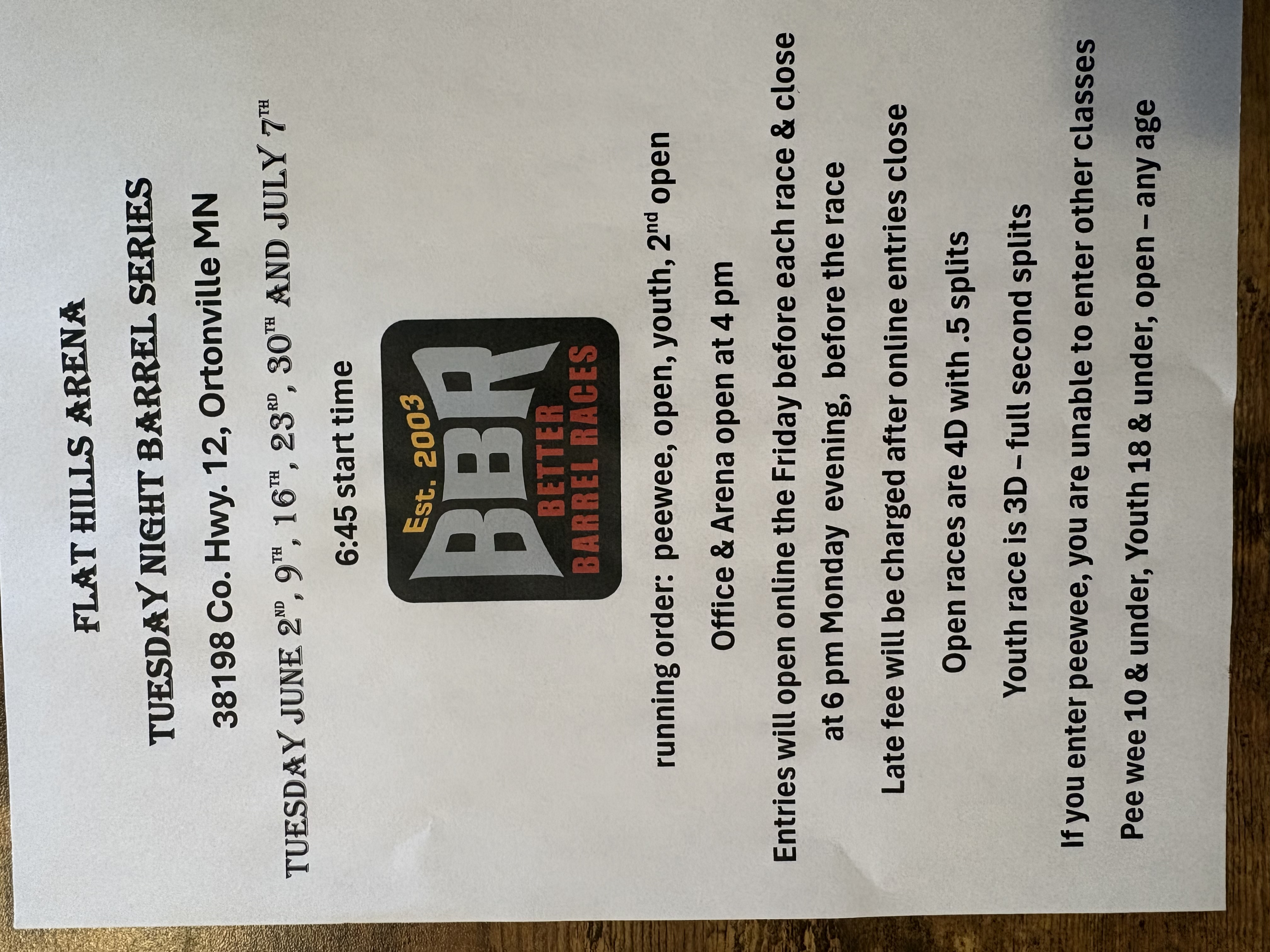 Flyer 1 for Flat Hills Arena Summer Series 