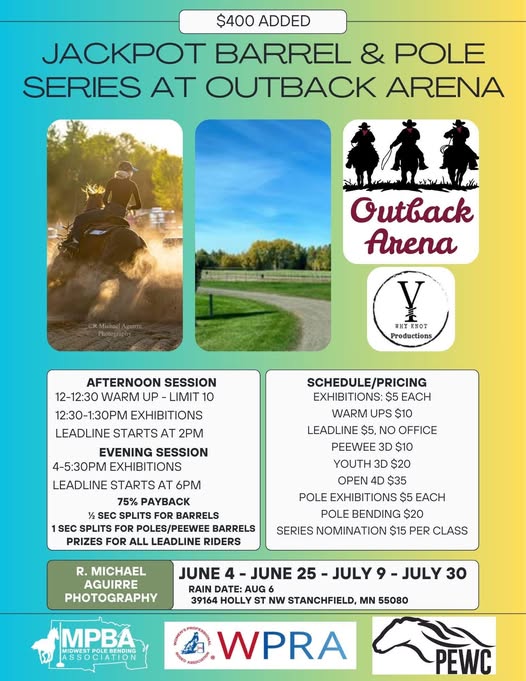 Flyer 1 for Thursday Night Jackpot Barrel Race Series at Outback Arena