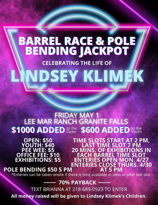Barrel Race & Pole Jackpot Supporting Lindsey Klimek
