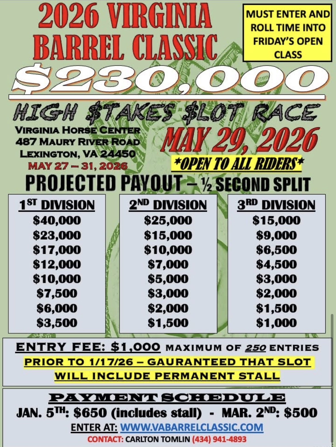 Flyer 2 for 2026 Virginia Barrel Classic 